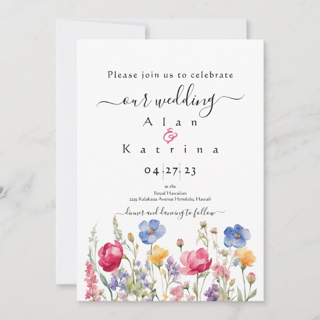 Colourful Garden Boho Wildflower Wedding Invitatio Invitation (Front)