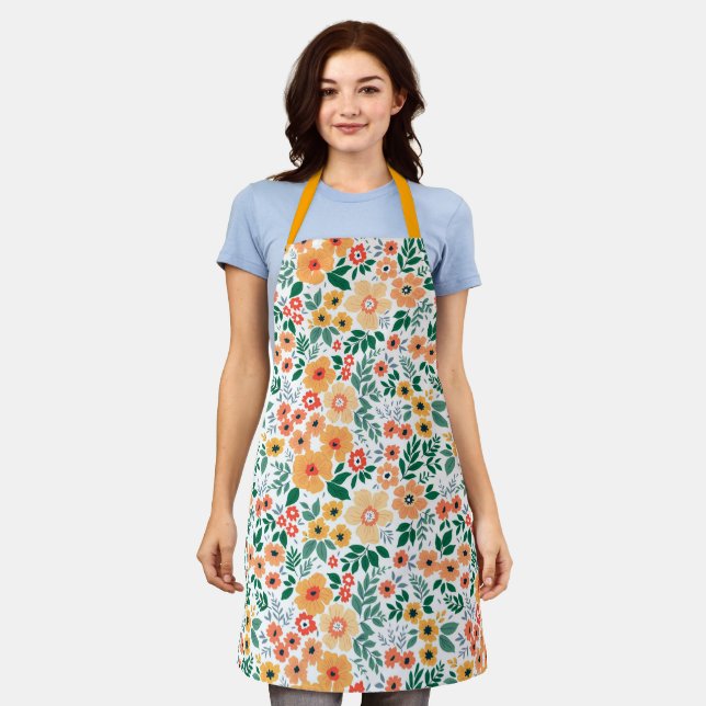 Colourful Garden Bouquet Pattern Apron (Worn)