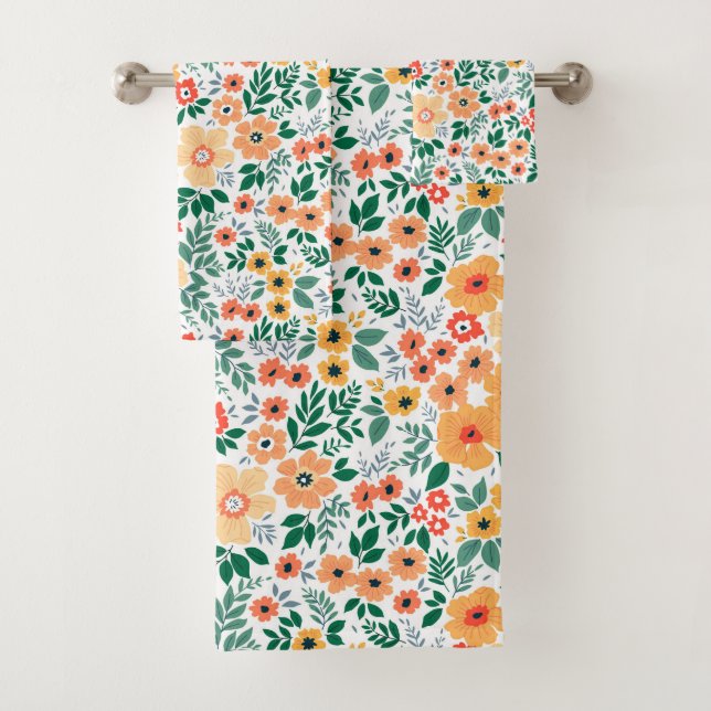 Colourful Garden Bouquet Pattern Bath Towel Set (Insitu)
