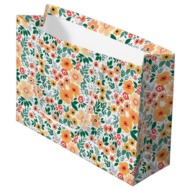 Colourful Garden Bouquet Pattern Large Gift Bag (Front Angled)