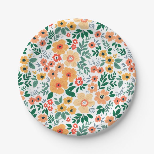 Colourful Garden Bouquet Pattern Paper Plate (Front)