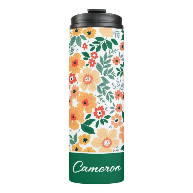 Colourful Garden Bouquet Pattern Thermal Tumbler (Front)