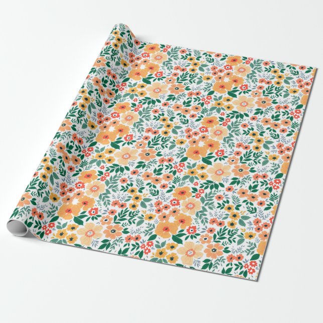Colourful Garden Bouquet Pattern Wrapping Paper (Unrolled)