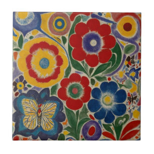 Colourful Garden Butterfly Ceramic Tile