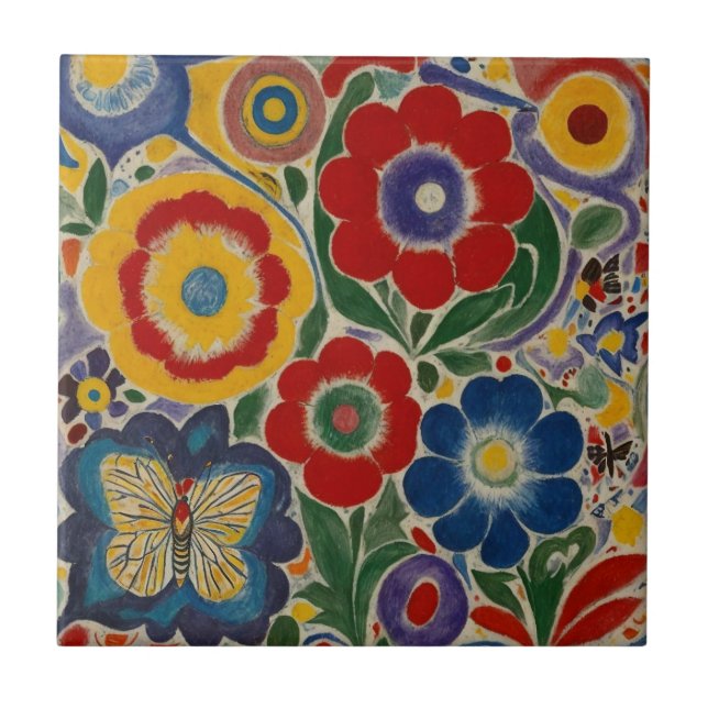 Colourful Garden Butterfly Ceramic Tile (Front)