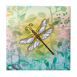 Colourful Garden Dragonfly Ceramic Tile