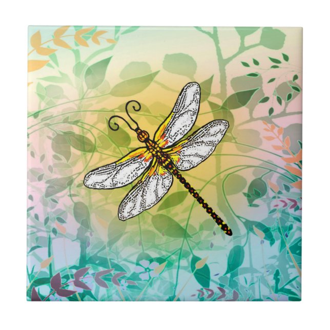 Colourful Garden Dragonfly Ceramic Tile (Front)