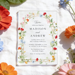 Colourful Garden Floral Arch Wedding Acrylic Invitations