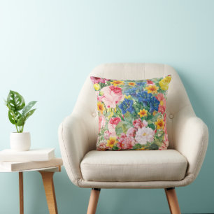 Colourful Garden Flowers - Boho Floral Pillow