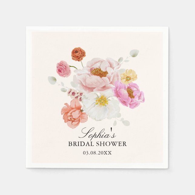 Colourful Garden Flowers Bridal Shower  Napkin (Front)
