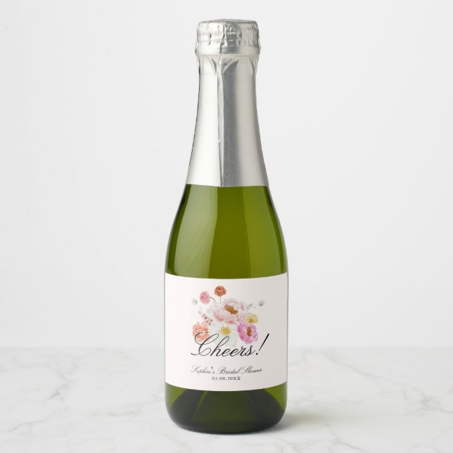 Colourful Garden Flowers Bridal Shower  Sparkling Wine Label (Front)