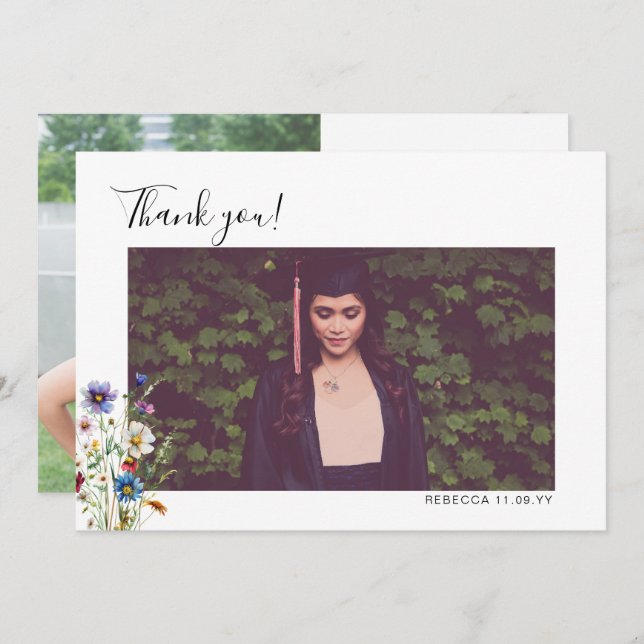 Colourful garden flowers Graduation Thank you phot (Front/Back)