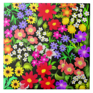 Colourful Garden Flowers Tile