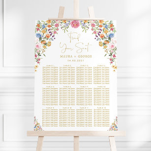 Colourful Garden Flowers Wedding Seating Chart