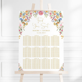 Colourful Garden Flowers Wedding Seating Chart