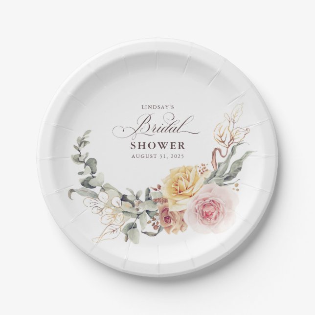 Colourful Garden Flowers Wreath Bridal Shower Paper Plate (Front)