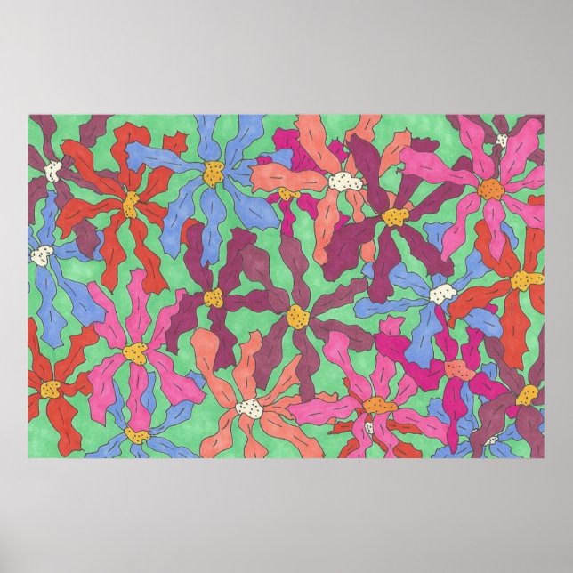 Colourful Garden Pen and Ink Art Poster (Front)