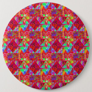 Colourful Garden Quilt Painting with Red Hydrangea 6 Cm Round Badge