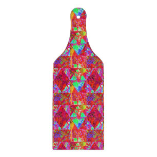 Colourful Garden Quilt Painting with Red Hydrangea Cutting Board