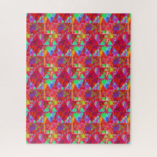 Colourful Garden Quilt Painting with Red Hydrangea Jigsaw Puzzle