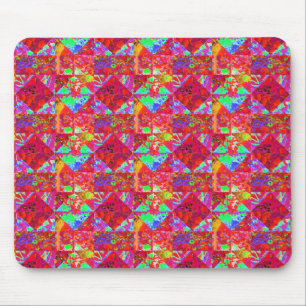 Colourful Garden Quilt Painting with Red Hydrangea Mouse Pad