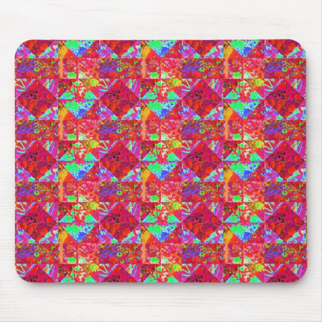 Colourful Garden Quilt Painting with Red Hydrangea Mouse Pad (Front)