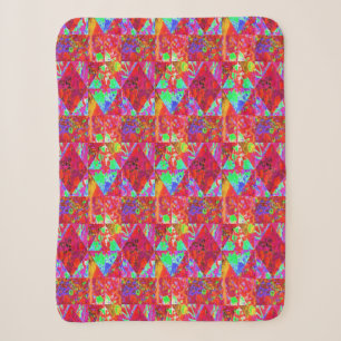 Colourful Garden Quilt Painting with Red Hydrangea Sherpa Blanket