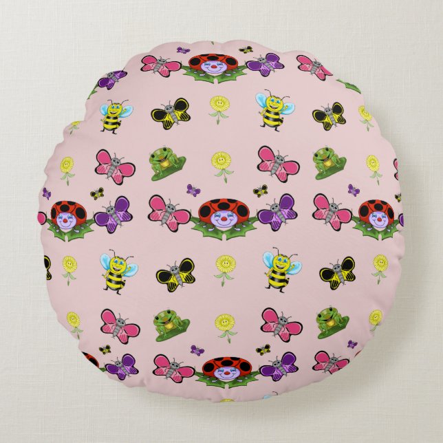 Colourful Garden Round Throw Pillow (Front)