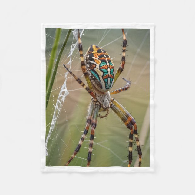 Colourful Garden Spider Throw Fleece Blanket (Front)