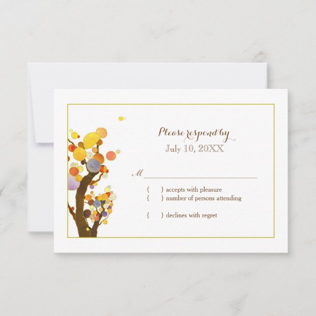 Colourful Garden Trees Wedding RSVP Card (Front)