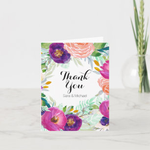 Colourful Garden Watercolor Floral Thank You Card