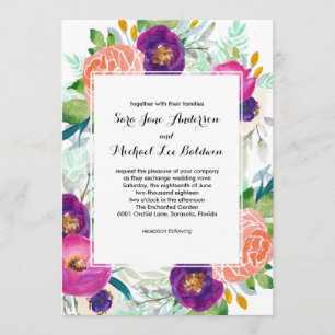 Colourful Garden Watercolor Floral Wedding Invitation