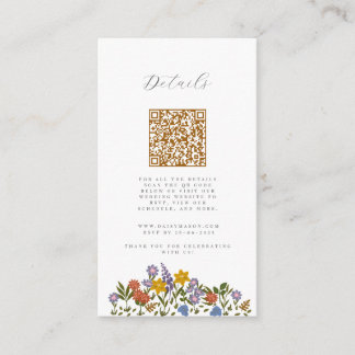 Colourful Garden watercolor Wildflower QR wedding Enclosure Card