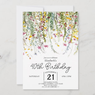 Colourful Garden Wildflowers 40th birthday  Invitation