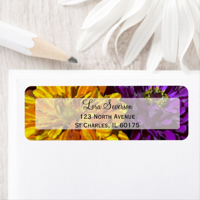 Colourful Garden Zinnia Flowers Return Address Label (Insitu)
