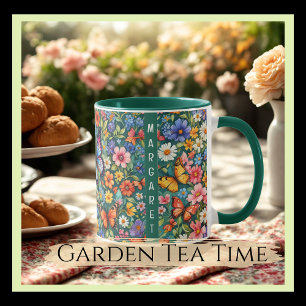 Colourful Gardeners Mug Flowers and Butterflies