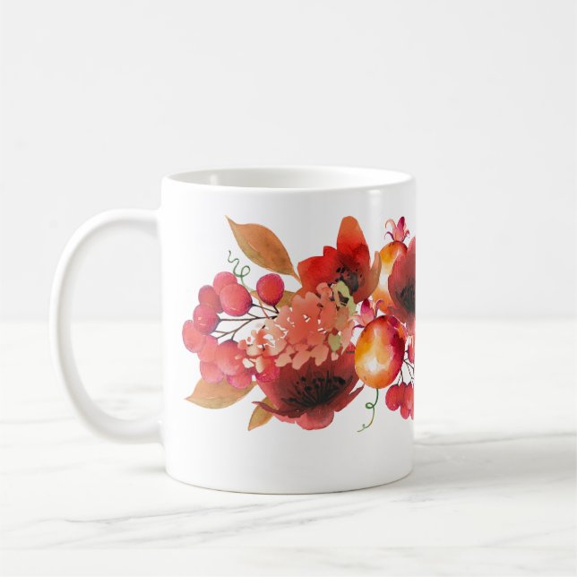 Colourful Garland of Fruits, Berries and Flowers Coffee Mug (Left)