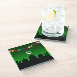 Colourful Garland with Mosque - Glass Coaster