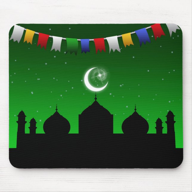 Colourful Garland with Mosque Mouse Pad (Front)