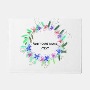 colourful garland wreath Christmas waadd name text Doormat