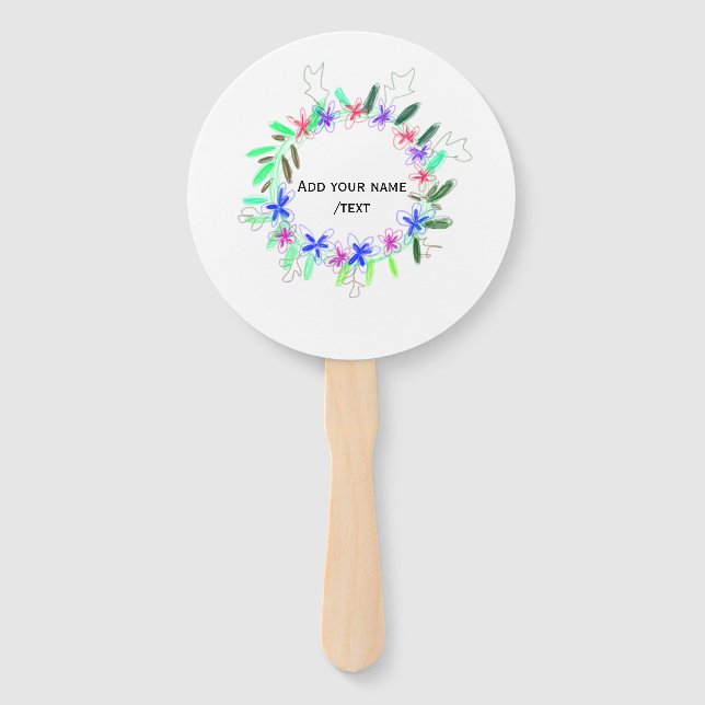 colourful garland wreath Christmas waadd name text Hand Fan (Front)