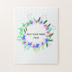 colourful garland wreath Christmas waadd name text Jigsaw Puzzle