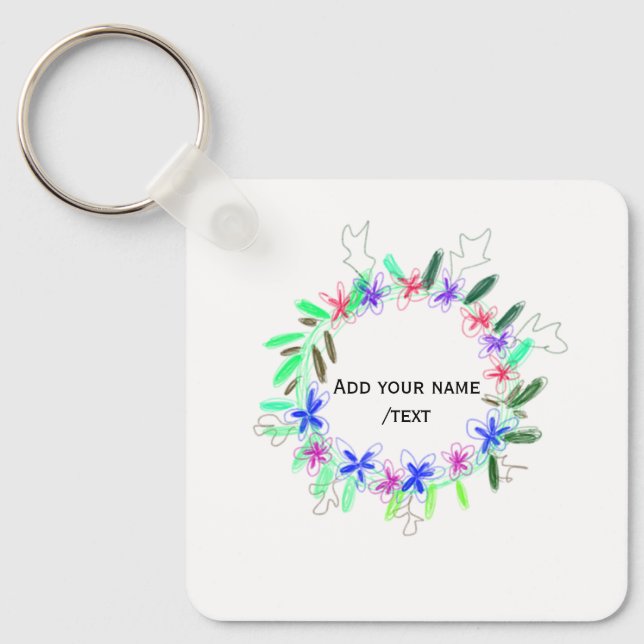 colourful garland wreath Christmas waadd name text Key Ring (Front)