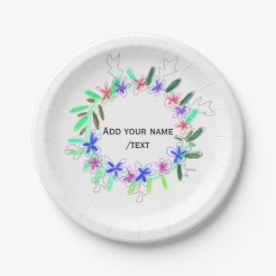 colourful garland wreath Christmas waadd name text Paper Plate