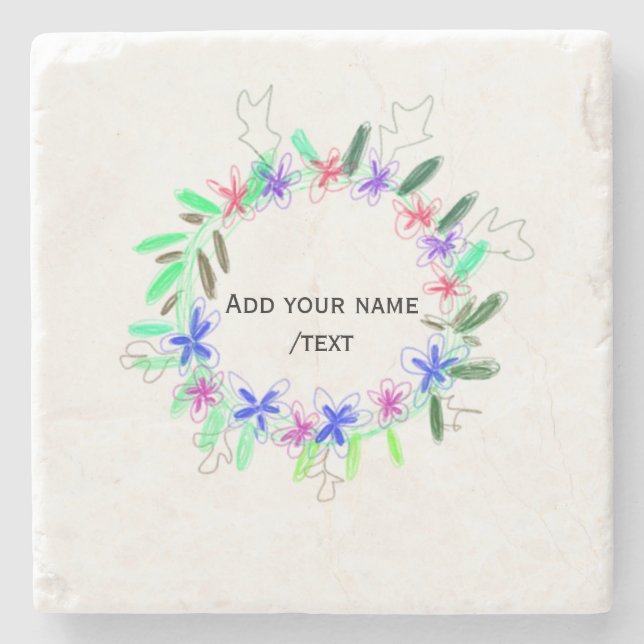 colourful garland wreath Christmas waadd name text Stone Coaster (Front)