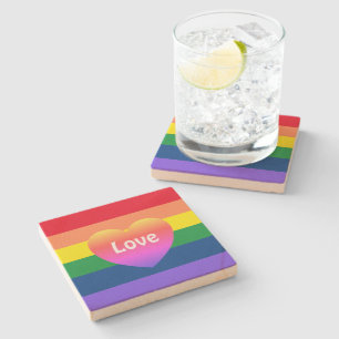 Colourful Gay Pride LGBTQ Rainbow Heart Stone Coaster
