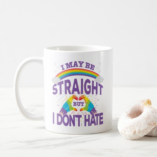 Colourful Gay Pride Straight But Don't Hate Coffee Mug (With Donut)