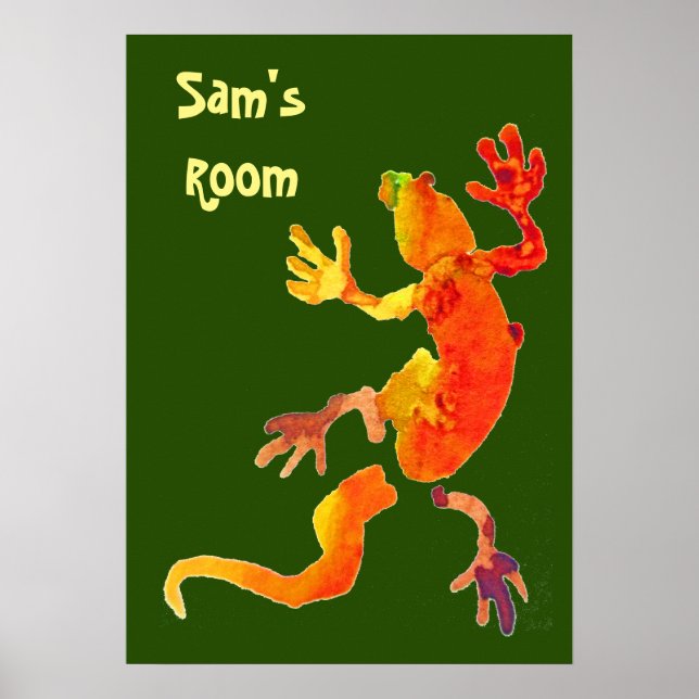 Colourful gecko eco green  illustration kid's room poster (Front)