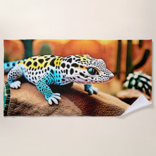 Colourful Gecko Rocks Design Beach Towel
