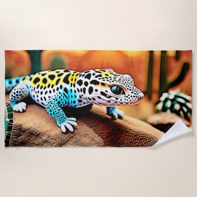 Colourful Gecko Rocks Design Beach Towel (Front)